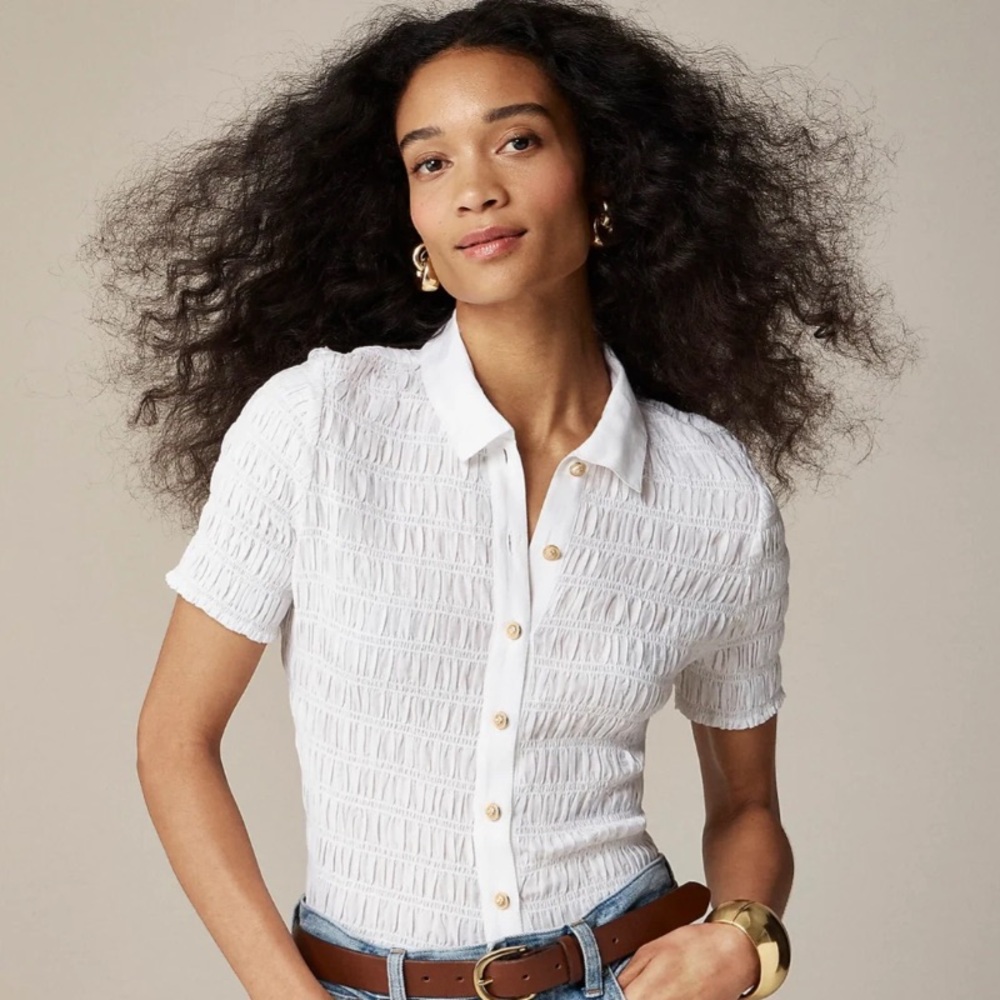 J. Crew Smocked button-up shirt in cotton-blend voile
